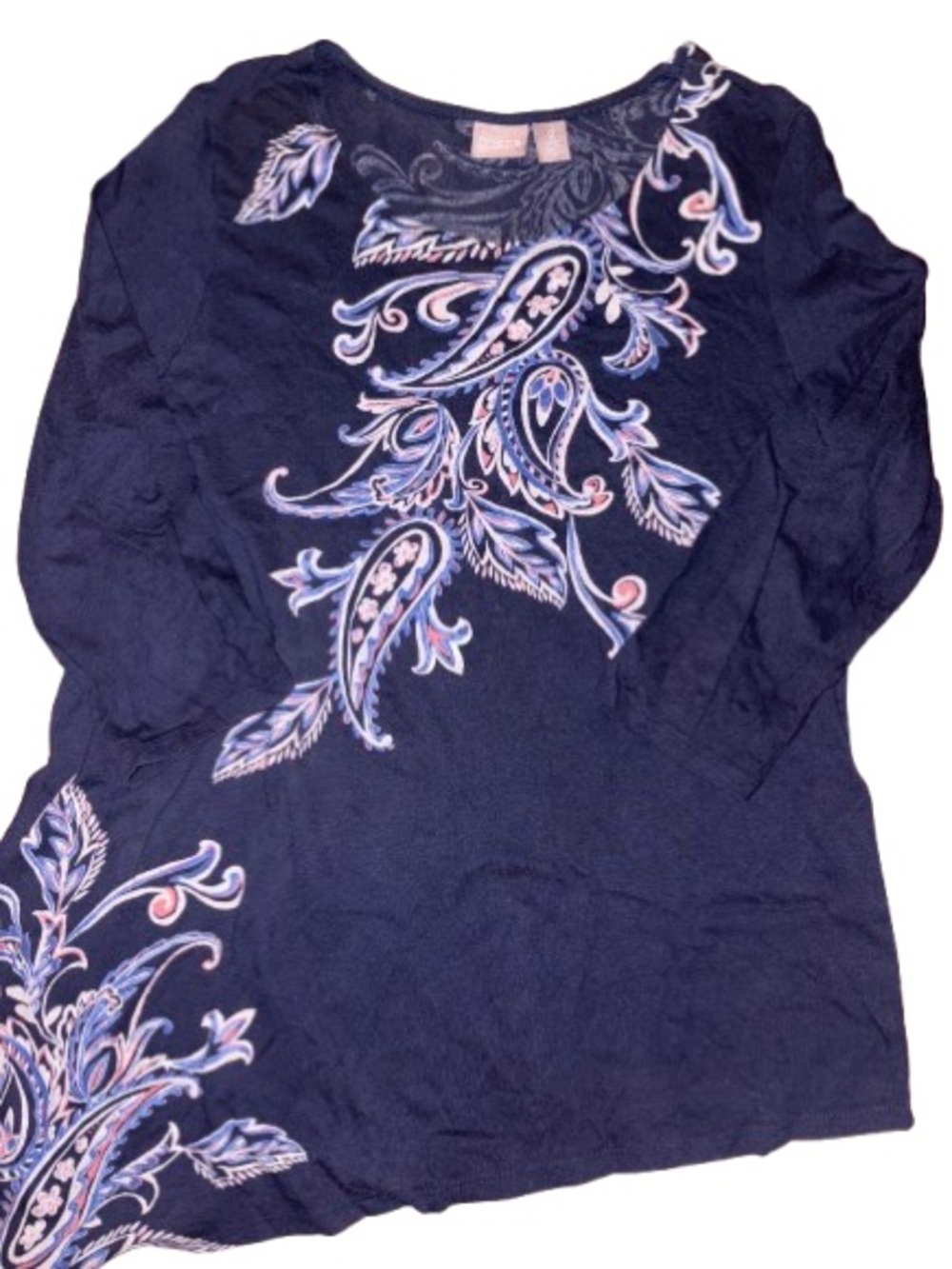 Chico's Navy Tunic with Blue, White & Pink Paisley print size 2/L